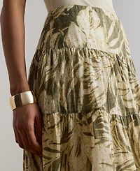 Lauren Ralph Women's Elasticized Waist Tiered A-Line Midi Skirt