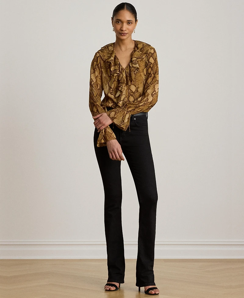 Lauren Ralph Ruffle-Trim V-Neck Blouse
