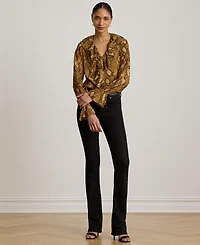 Lauren Ralph Ruffle-Trim V-Neck Blouse