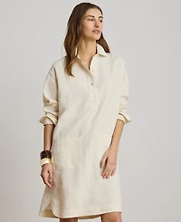Lauren Ralph Women's Linen Spread Collar Long Sleeve Shirt Dress