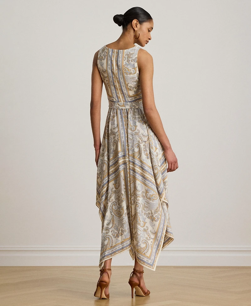 Lauren Ralph Women's Sleeveless Handkerchief Hem Midi Dress