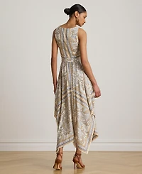 Lauren Ralph Women's Sleeveless Handkerchief Hem Midi Dress