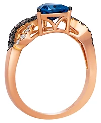 Le Vian Deep Sea Blue Topaz (1 ct. t.w.), Chocolate Diamond (1/5 ct. t.w.) & Nude Diamond (1/10 ct. t.w.) Ring in 14k Strawberry Gold