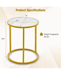Gymax 2 pieces Sintered Stone Top Round Side Table 16''x16'' End Table with Golden Metal Frame