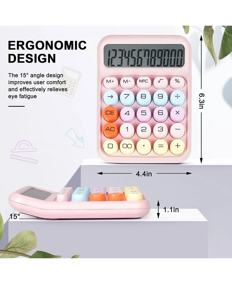 Danrong Mechanical Switch Calculator with Big Buttons, 12 Digits Large Lcd Display Desktop Calculator, Cute for Students