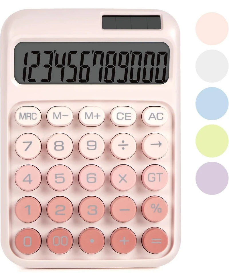 Danrong Mechanical Switch Big Button Calculator, 12 Digits Solar/Battery, Large Lcd Display Cute Pink for Teachers Students