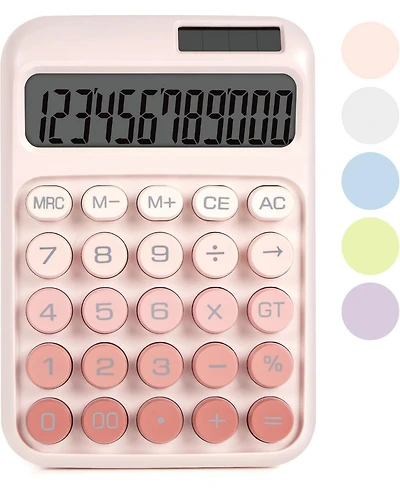 Danrong Mechanical Switch Big Button Calculator, 12 Digits Solar/Battery, Large Lcd Display Cute Pink for Teachers Students