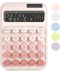 Danrong Mechanical Switch Big Button Calculator, 12 Digits Solar/Battery, Large Lcd Display Cute Pink for Teachers Students