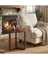 Gymax Round Side Table with Sturdy Rubber Wood Legs and Triangular Structure for Bedroom