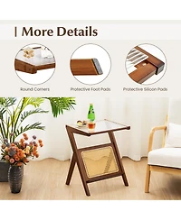 Gymax 2 Pieces Boho End Table with Magazine Rack Versatile Bamboo Bedside Table with Rattan Shelf