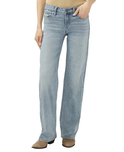 Silver Jeans Co. Women's Elyse Mid Rise Baggy Straight Luxe Stretch