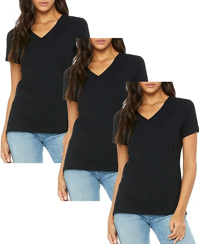 Blu Rock Women's Loose Fit Short Sleeve V-Neck Cotton Stretch Tees-3 Pack