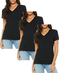 Blu Rock Women's Loose Fit Short Sleeve V-Neck Cotton Stretch Tees-3 Pack