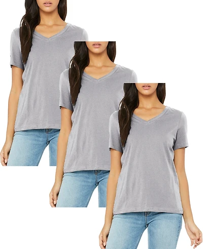 Blu Rock Women's Loose Fit Short Sleeve V-Neck Cotton Stretch Tees- Pack