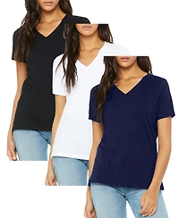 Blu Rock Women's Loose Fit Short Sleeve V-Neck Cotton Stretch Tees-3 Pack