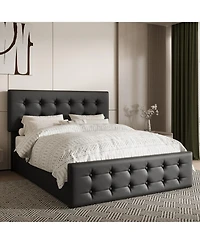 Homfan Upholstered Platform Bed Frame with 4 Storage Drawers, Button Tufted Headboard, Wooden Slats