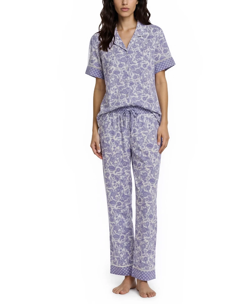 Vera Bradley Women's Iconic Twin Print Notch Top and Pajama Capri Pants, 2 Piece Set