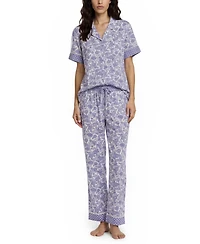 Vera Bradley Women's Iconic Twin Print Notch Top and Pajama Capri Pants, 2 Piece Set