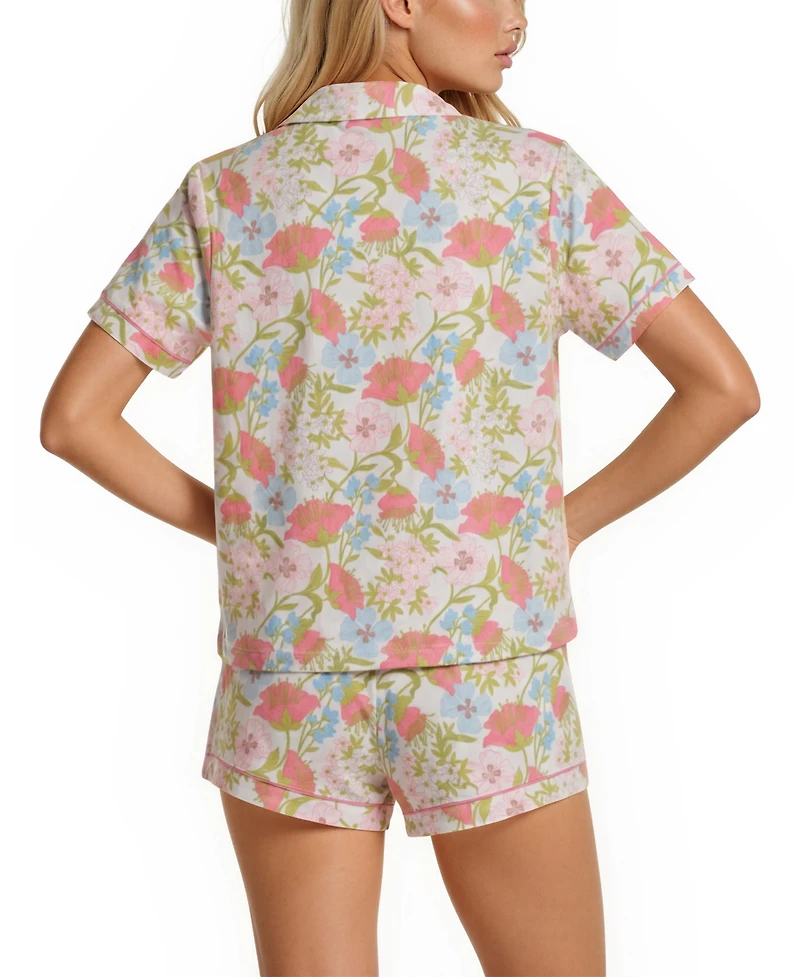 Vera Bradley Women's Iconic Print Notch Collar Shirt and Pajama Shorts, 2-Piece Set