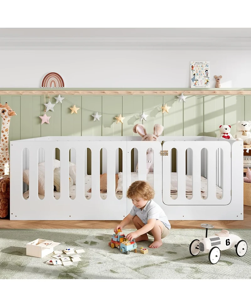 Streamdale Furniture Montessori Floor Bed with High Fence and Door
