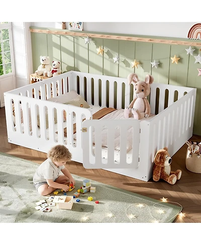 Streamdale Furniture Montessori Floor Bed with High Fence and Door