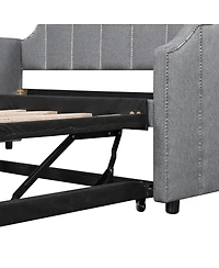 Streamdale Furniture Twin Size Upholstered Daybed with Pop-Up Trundle and Usb Charging Ports