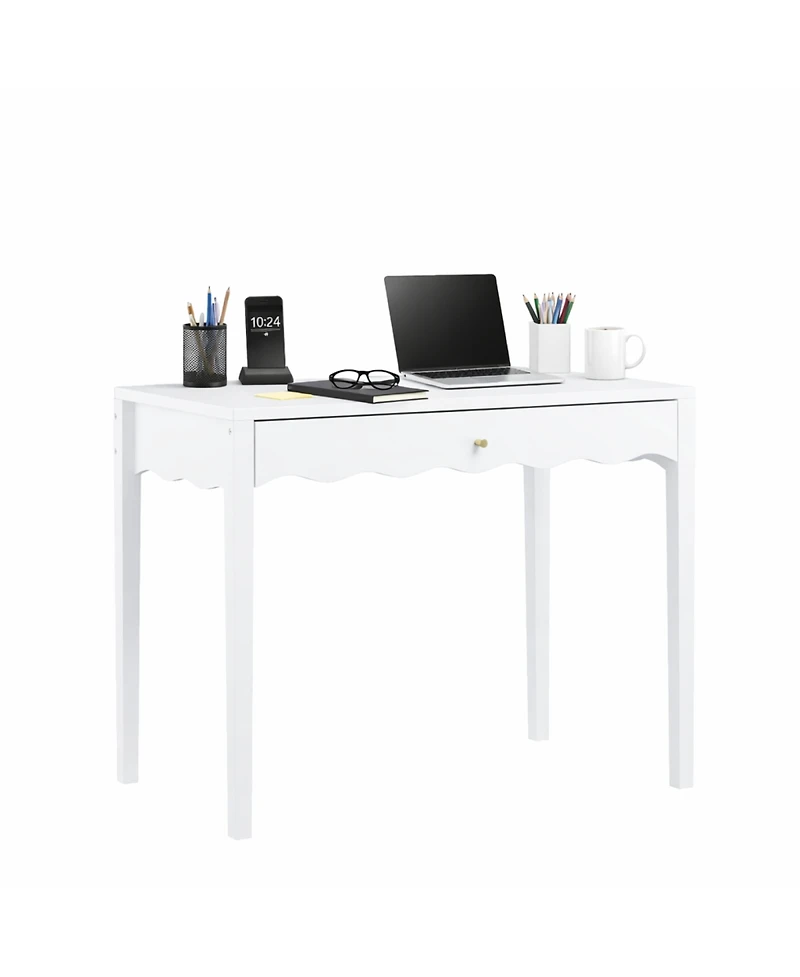 Streamdale Furniture 35 inches Scalloped Vanity Desk with Drawer and Knob