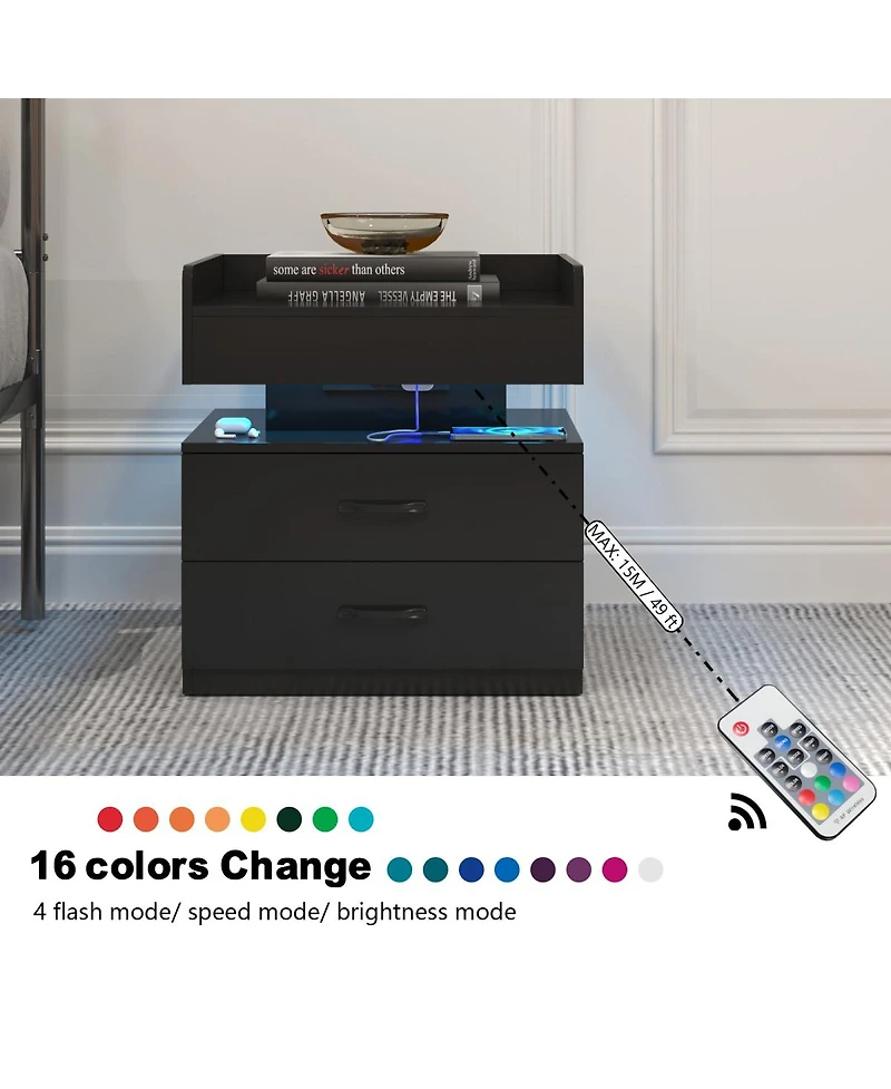 Streamdale Furniture Led Nightstand Drawers and Storage