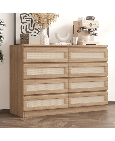 gaomon Rattan Dresser 8 Drawer Double for Bedroom