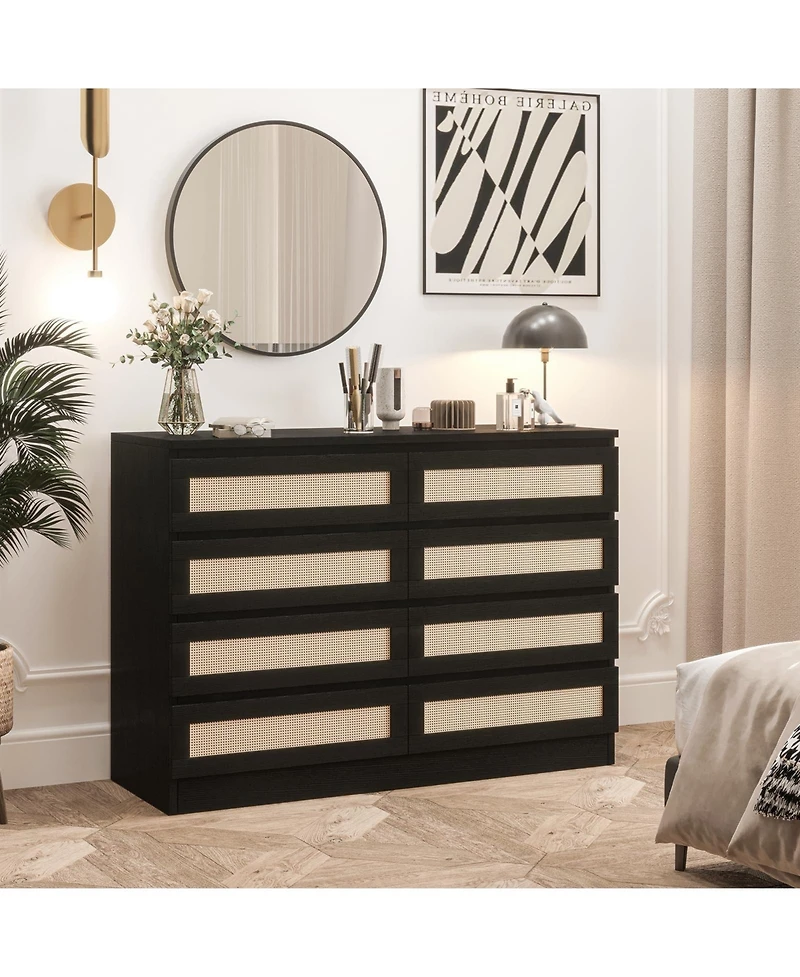 gaomon Rattan Dresser 8 Drawer Double for Bedroom