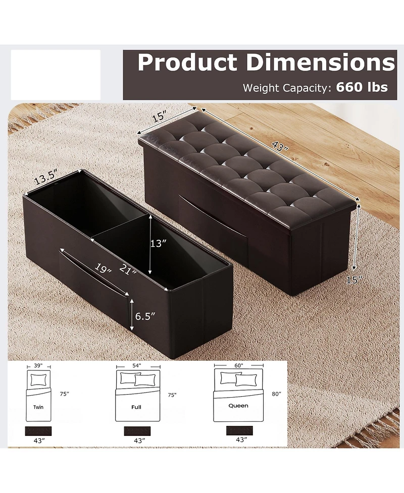 Slickblue Storage Ottoman Bench Folding Foot Rest Stool for Bedroom and Living Room Use