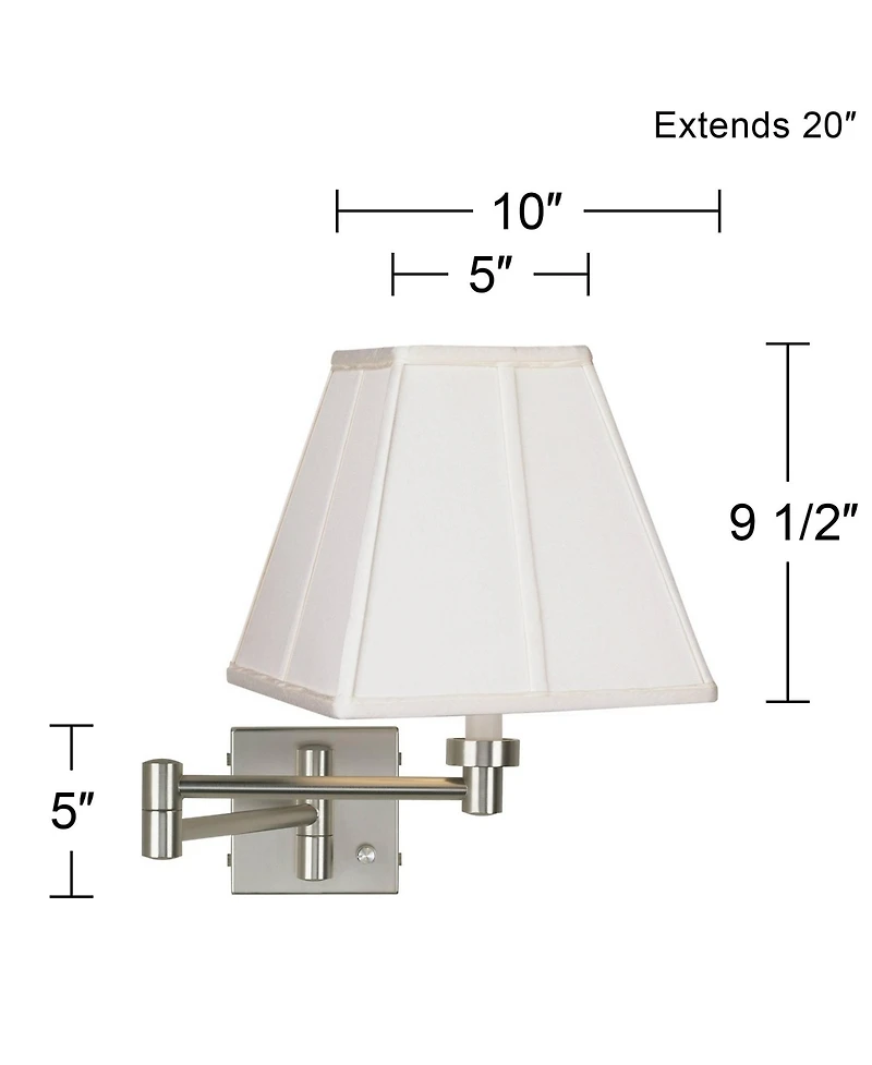 Possini Euro Design Modern Swing Arm Wall Lamp with Cord Cover Brushed Nickel Plug-In Light Fixture Square Shade for Bedroom