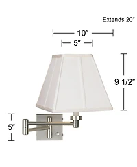 Possini Euro Design Modern Swing Arm Wall Lamp with Cord Cover Brushed Nickel Plug-In Light Fixture Square Shade for Bedroom