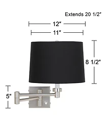 Possini Euro Design Modern Swing Arm Wall Lamp Brushed Nickel Plug-In Light Fixture Fabric Drum Shade for Bedroom Bedside