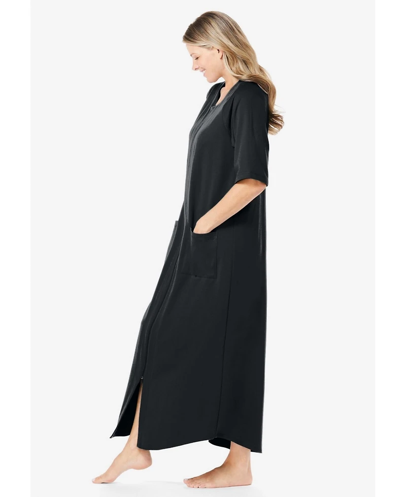 Dreams & Co. Women's Plus Petite Long French Terry Zip-Front Robe