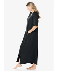 Dreams & Co. Women's Plus Petite Long French Terry Zip-Front Robe