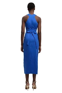 Karen Millen Women's Tailored Linen Corset Back Midi Dress