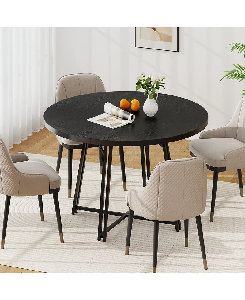 Slickblue Round Dining Table for 4-6 People with Cross Base