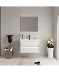 Sillysis Wall Mounted Bathroom Vanity with Glossy Resin Sink, Soft Close Drawers