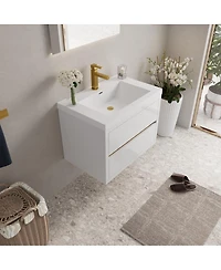 Sillysis Wall Mounted Bathroom Vanity with Glossy Resin Sink, Soft Close Drawers