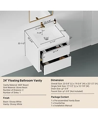 Sillysis Wall Mounted Bathroom Vanity with Glossy Resin Sink, Soft Close Drawers