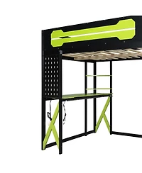 Streamdale Furniture Wood Loft Bed w/Desk, Shelves, Power, Usb/Type-c, Rgb Light