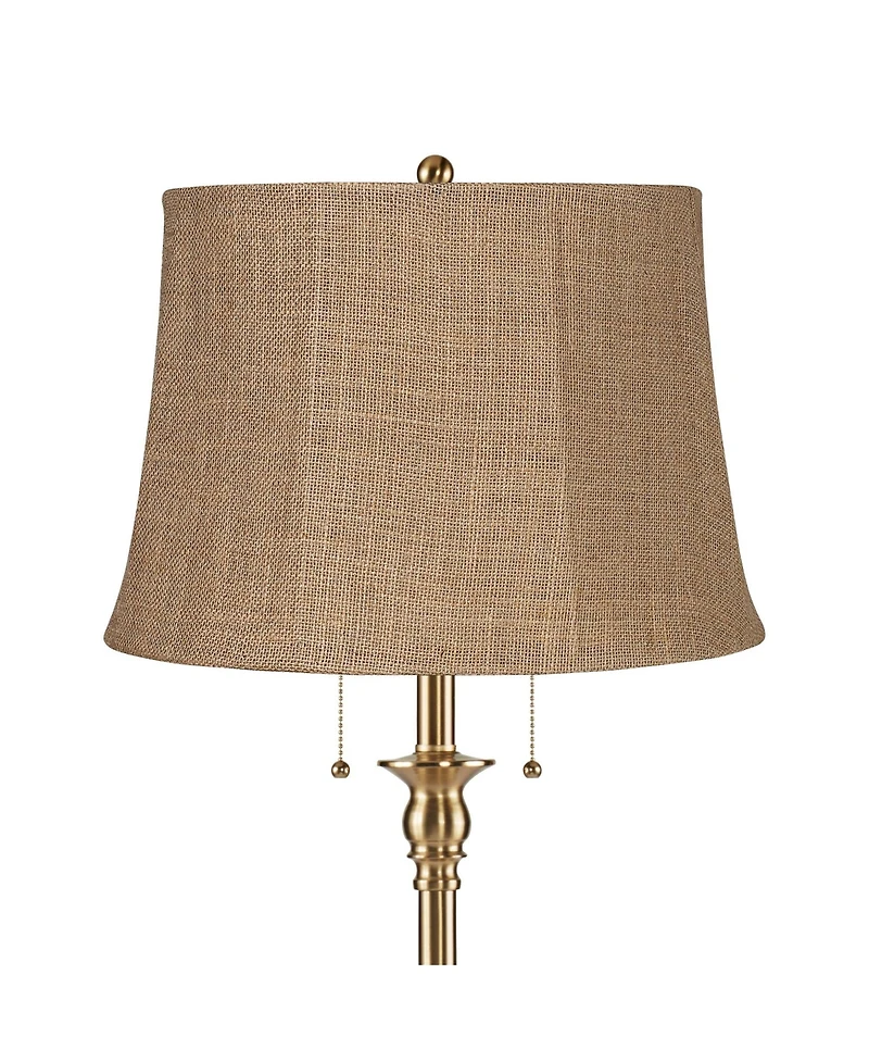 360 Lighting Dyna Traditional 58 inches Tall Standing Floor Lamp Skinny Pole Pull Chain Antique Brass Finish Burlap