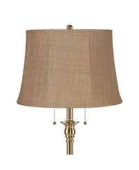 360 Lighting Dyna Traditional 58 inches Tall Standing Floor Lamp Skinny Pole Pull Chain Antique Brass Finish Burlap