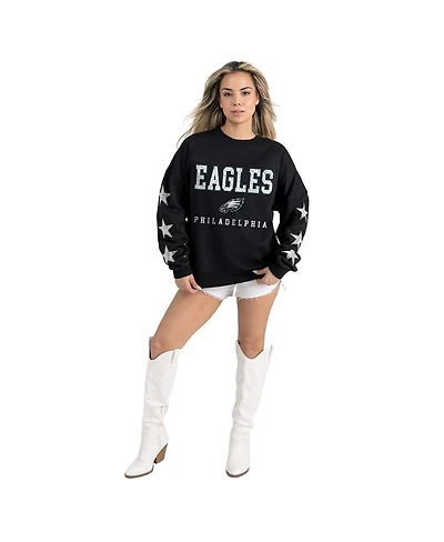 Gameday Couture Women's Black Philadelphia Eagles Velocity Relaxed Rhinestone Pullover Sweatshirt