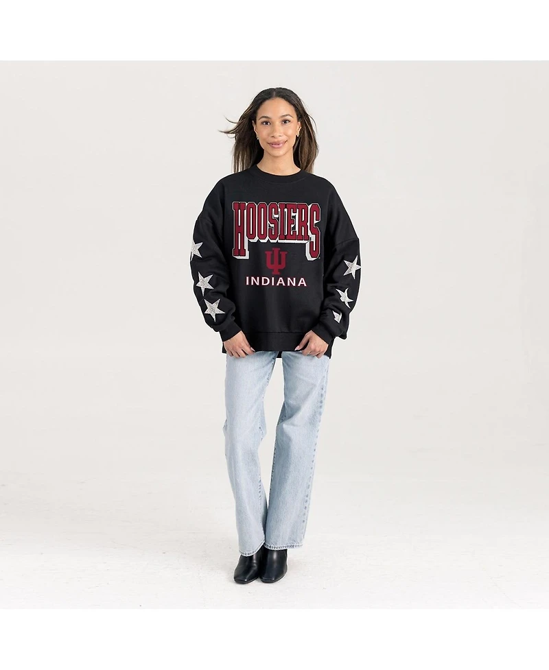 Gameday Couture Women's Black Indiana Hoosiers Pure Victory Relaxed Rhinestone Pullover Sweatshirt