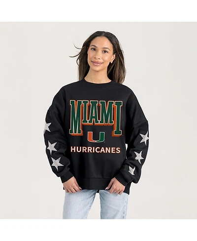 Gameday Couture Women's Black Miami Hurricanes Pure Victory Relaxed Rhinestone Pullover Sweatshirt