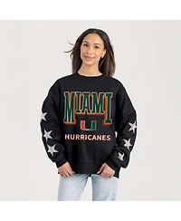 Gameday Couture Women's Black Miami Hurricanes Pure Victory Relaxed Rhinestone Pullover Sweatshirt