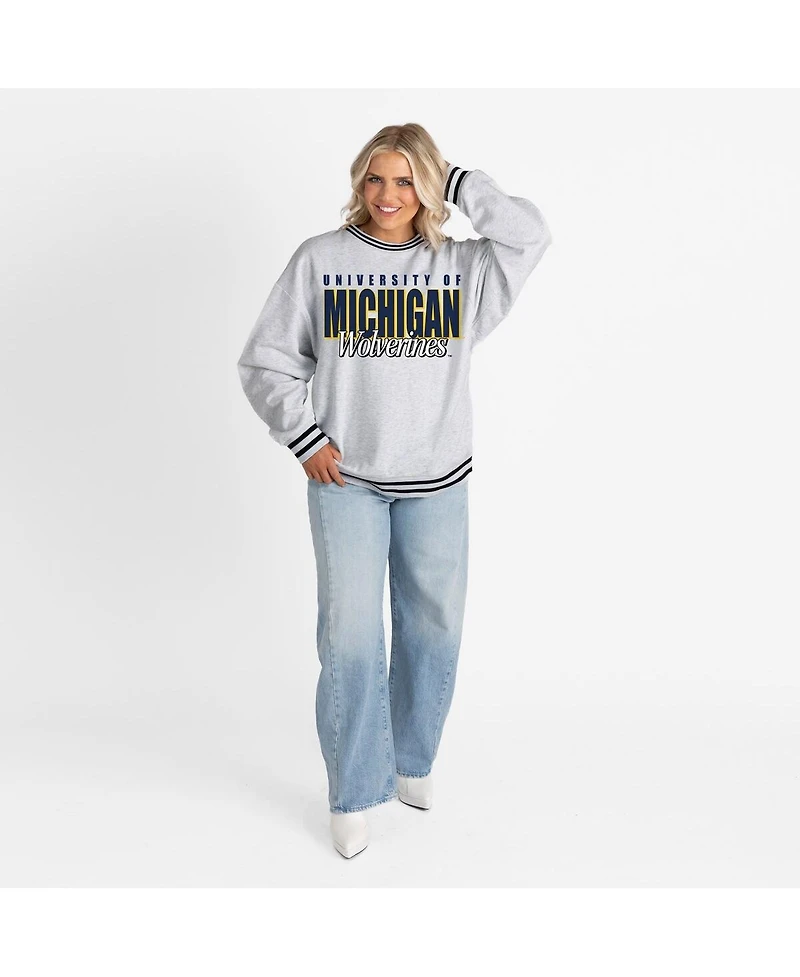 Gameday Couture Women's Gray Michigan Wolverines Oversized Showdown Ringer Stripe Sweatshirt