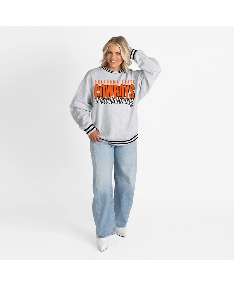 Gameday Couture Women's Gray Oklahoma State Cowboys Oversized Showdown Ringer Stripe Sweatshirt
